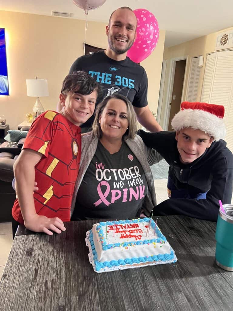 Breast cancer survivor Natalie celebrates birthday with family.